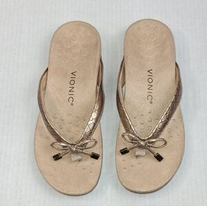 Vionic Bella Gold Metallic Thong Slil On Sandals